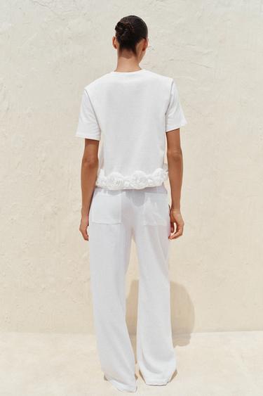 T-SHIRT ROSES EN RELIEF - Blanc de Zara - Image 3