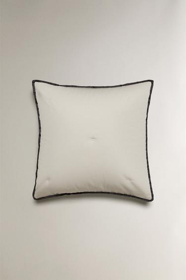 LINEN AND SATEEN CUSHION COVER WITH DOTS - Light grey by Zara