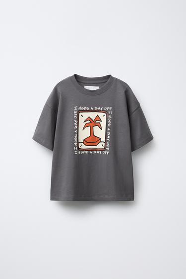 PRINTED T-SHIRT - Anthracite grey by Zara