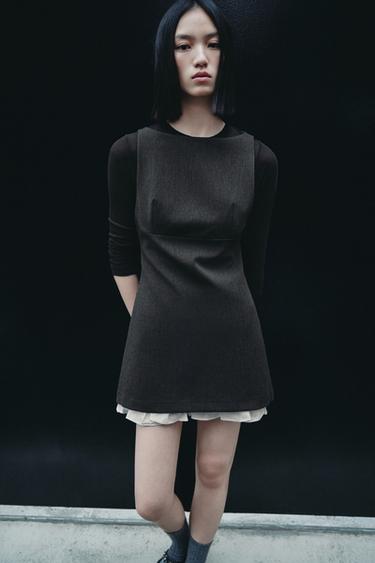 Zara 荷葉邊短版洋裝 - 炭灰色