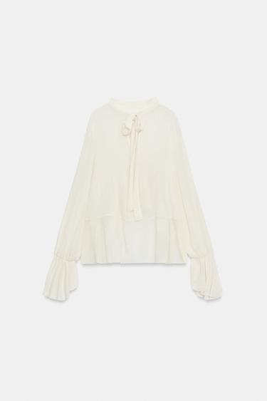 SEMI-SHEER RUFFLED TOP - Ecru by Zara - Image 7