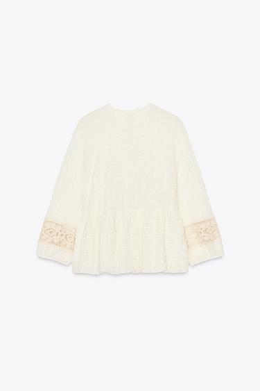 CROCHET COMBINED BLOUSE - Light beige by Zara - Image 6