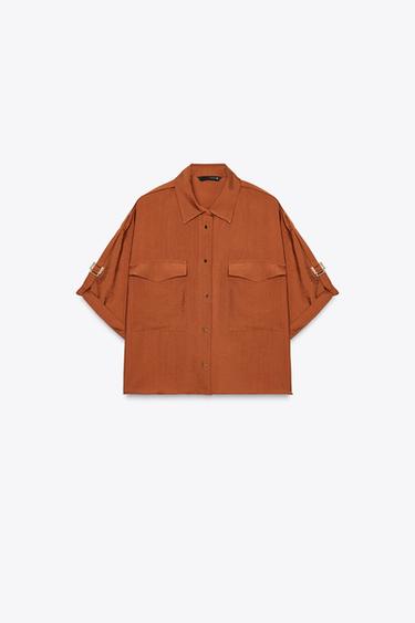 Zara 短袖獵裝襯衫 - 磚紅色