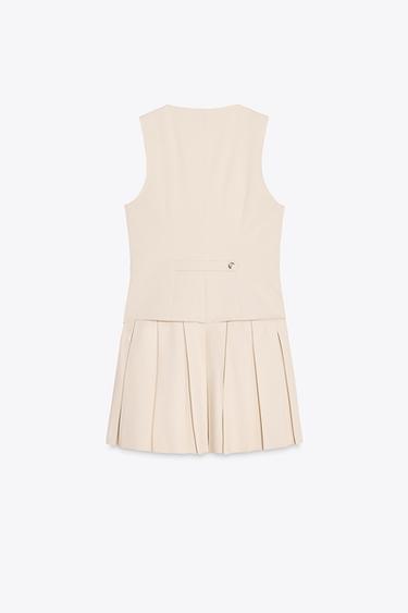 ROBE COURTE À RAYURES ET PLIS PLATS - Beige clair de Zara - Image 5