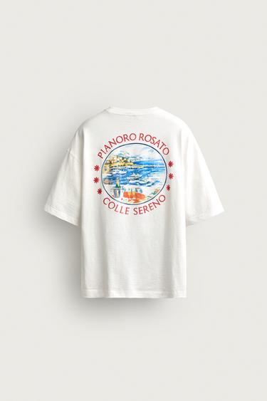 コントラストプリント リラックスフィットTシャツオフホワイトZaraのコントラストプリント リラックスフィットTシャツ - オフホワイト 