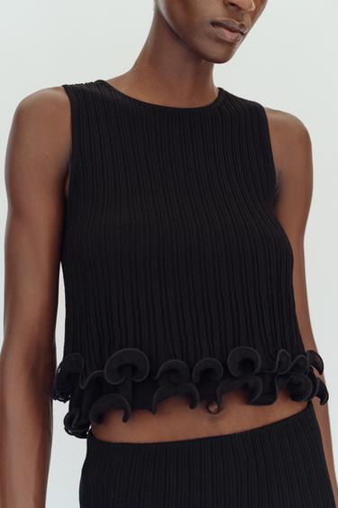 Zara DOUBLE LAYER KNIT TOP - Black