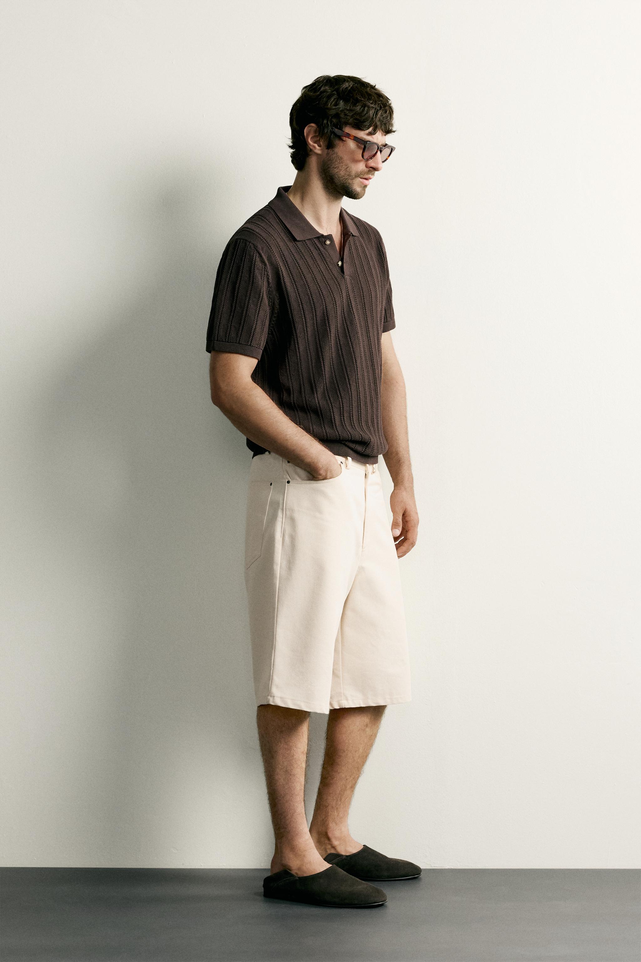 Zara DOKULU AJURLU POLO T-SHIRT görsel 4