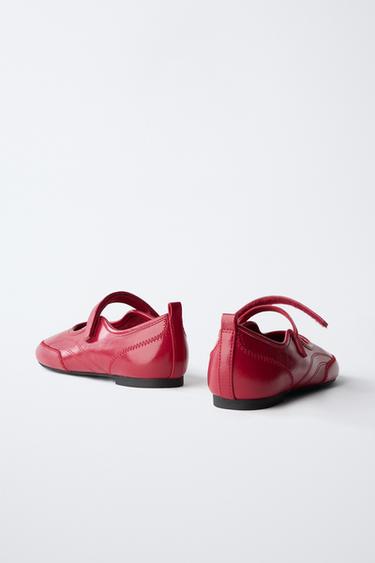 PATENT FINISH SPORTY BALLET FLATS - Red by Zara - Image 4