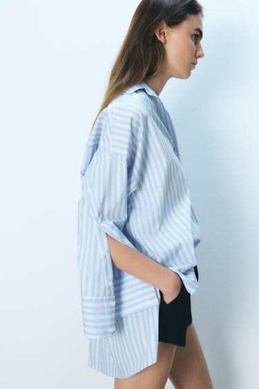 CAMISA ALGODÓN RAYAS BOTONES - Azul / Blanco de Zara