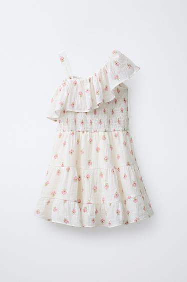 ROBE TEXTURÉE À VOLANTS ET FLEURS - Écru de Zara - Image 1