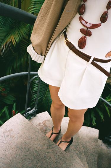 HIGH-WAIST BERMUDA SHORTS WITH BELT - White by Zara