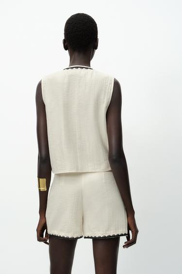 GILET BRODÉ À POMPONS - Écru de Zara - Image 4