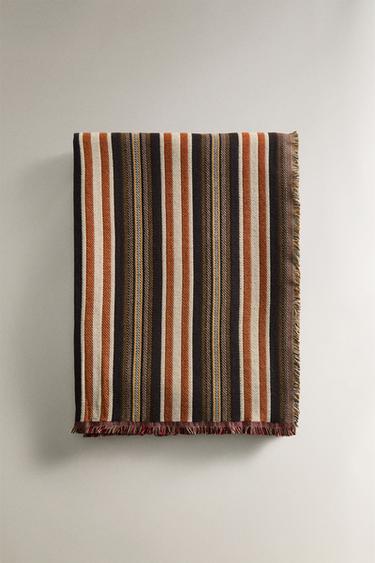 STRIPED COTTON BLANKET - Brown by Zara - Image 4