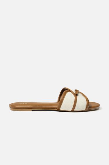 BUCKLED FABRIC FLAT SANDALS - Dark tan by Zara