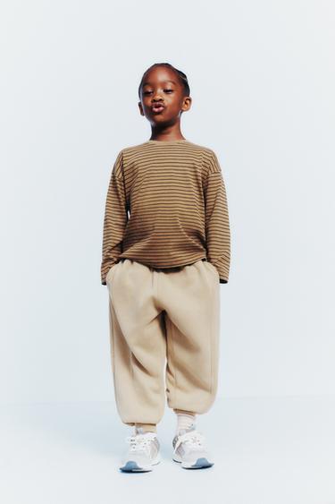 STRIPED LOGO T-SHIRT - Light brown by Zara