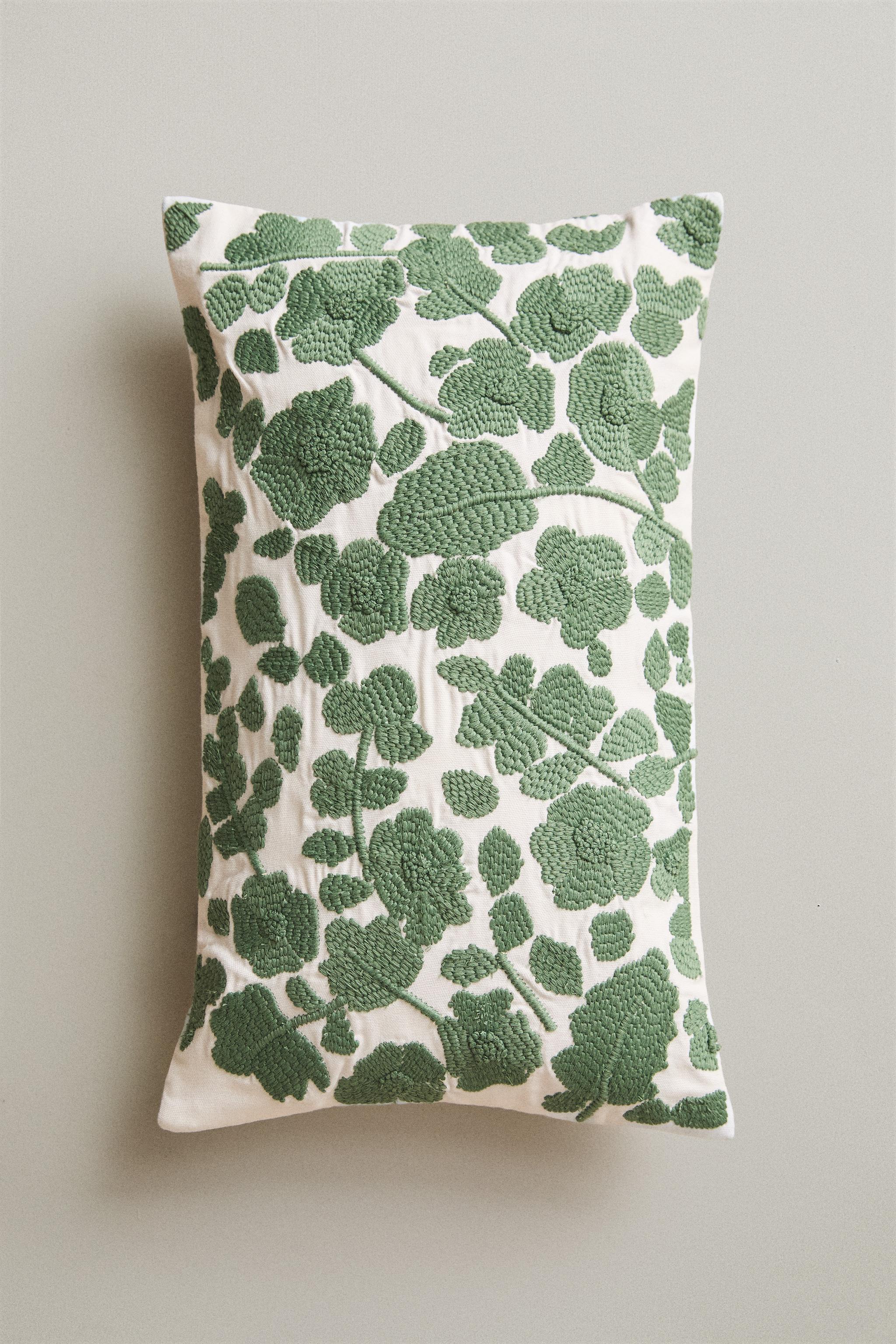EMBROIDERED FLORAL THROW PILLOW COVER