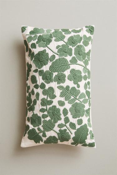 EMBROIDERED FLOWER CUSHION COVER - Neon green by Zara
