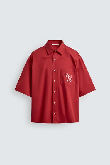 CHEMISE RELAXED FIT BRODERIES CONTRASTANTES - Rouge de Zara