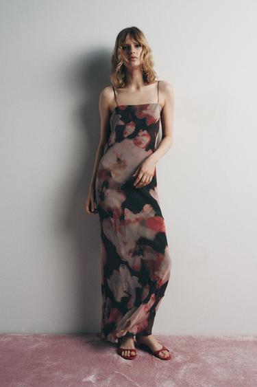 VESTIDO ESTAMPADO FLORES ABALORIOS - Multicolor de Zara