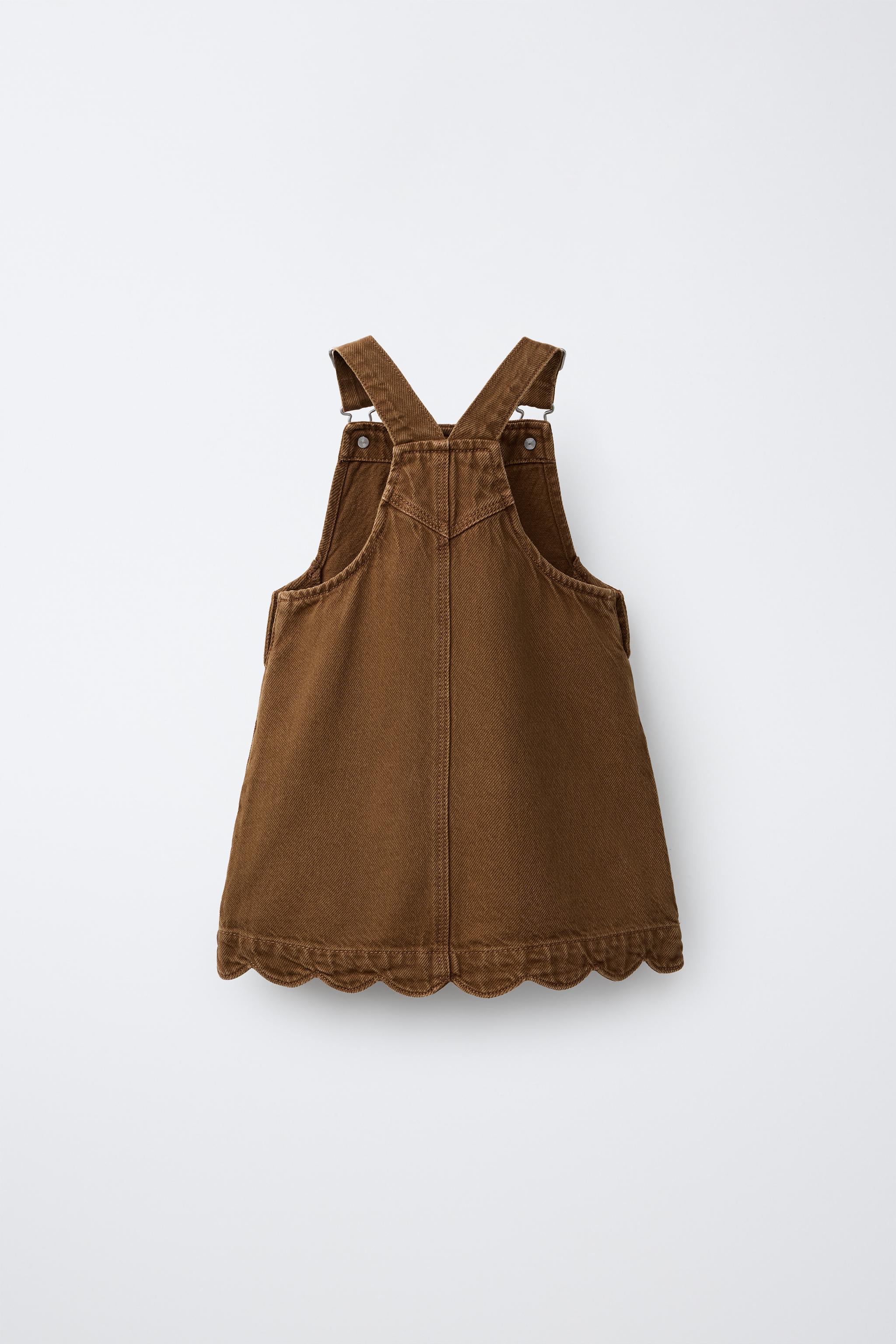 EMBROIDERED FLORAL TWILL PINAFORE DRESS - Ochre | ZARA Iraq