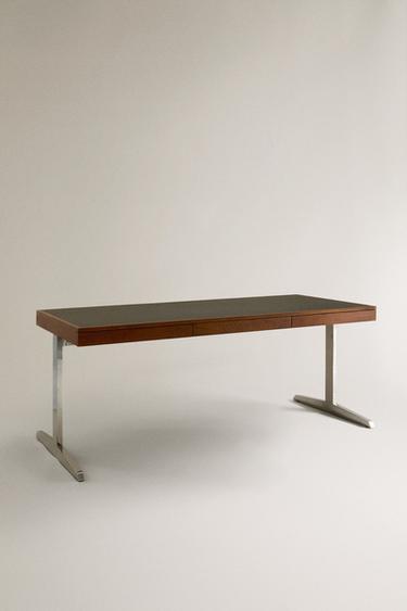 BUREAU BOIS PIEDS MÉTALLIQUES - Marron de Zara