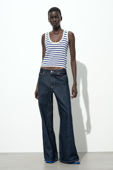 Zara STRIPED KNIT TOP - Ecru / Blue - Image 0