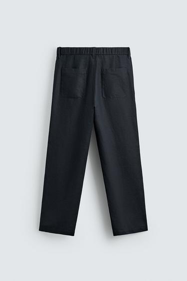 PANTALON DROIT CHANVRE ET COTON - Bleu marine foncé de Zara - Image 7