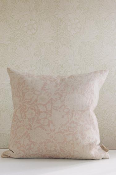 Zara MORRIS & CO. WASHED LINEN PRINTED THROW PILLOW COVER - Red