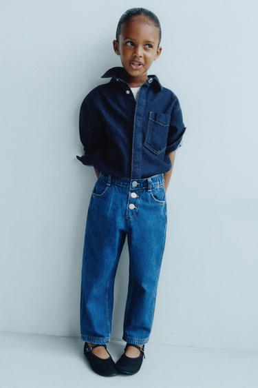 Zara TAPERED BUTTON JEANS - Mid-blue