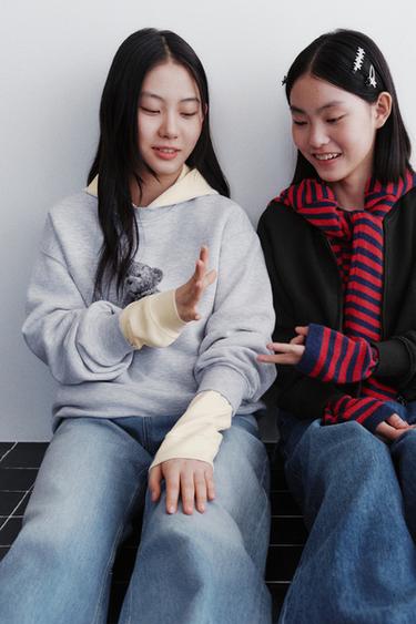 Zara 小熊印花運動衫 - 斑紋灰色