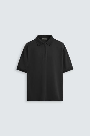TEXTURED WEAVE QUARTER-ZIP POLO SHIRT - Black by Zara