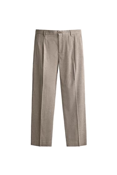 PANTALÓN REGULAR FIT TRAJE RAYA DIPLOMÁTICA - Tostado de Zara