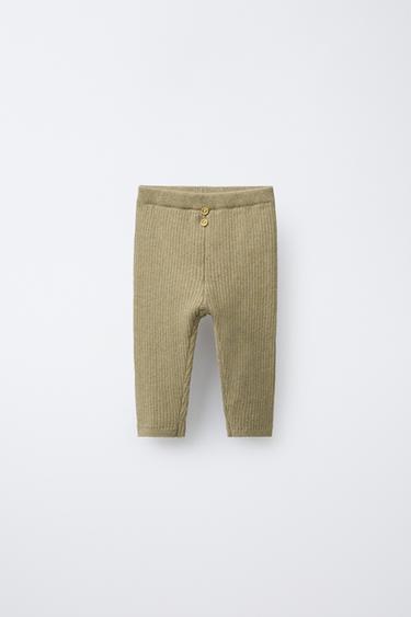 RIBBED LEGGINGS WITH BUTTONS - Greenish by Zara