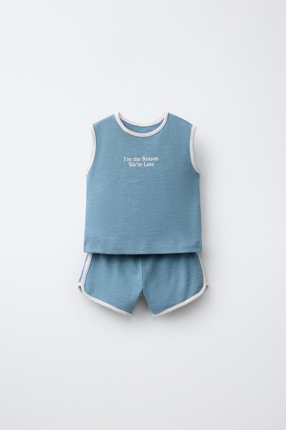 SLOGAN T-SHIRT AND BERMUDA SHORTS SET - Light petrol blue de Zara - Imagen 0