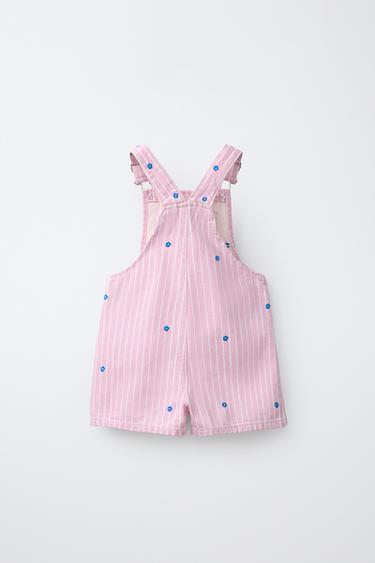 SALOPETTE COURTE EN SERGÉ RAYURES ET FLEURS BRODÉES - Rose de Zara - Image 1