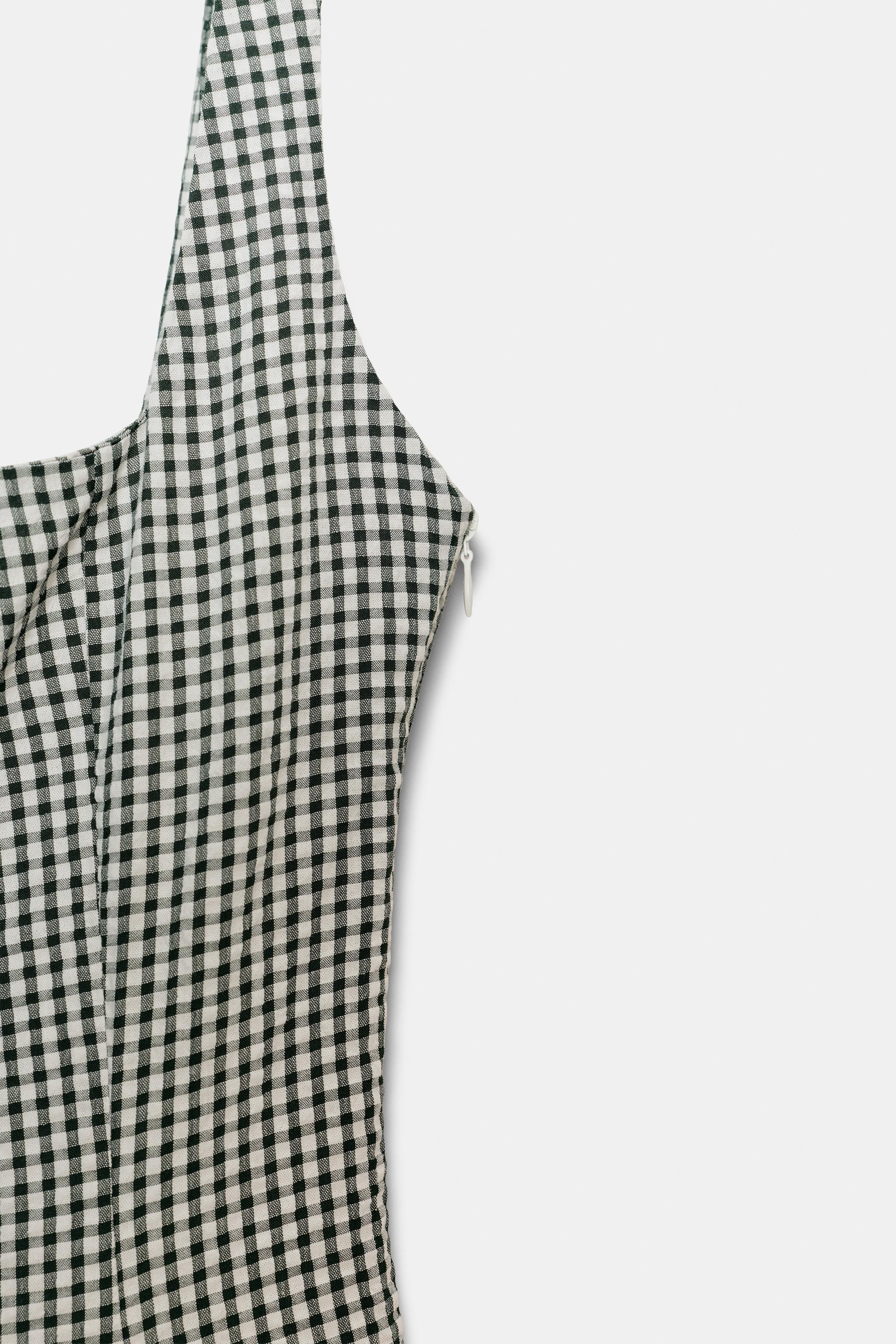 Zara - Gingham Midi Dress - White / Green - S - Woman Zara - Gingham Midi Dress - White / Green - S - Woman