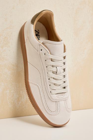 LEATHER TRAINERS WITH CONTRAST SOLE - Bone White by Zara