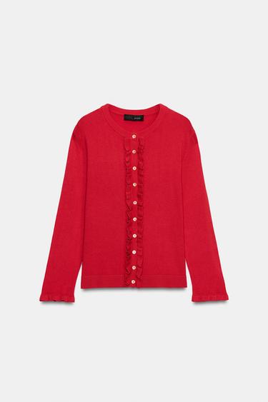 GILET EN MAILLE À VOLANTS - Rouge de Zara - Image 6