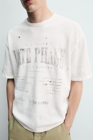 T-SHIRT EN MAILLE À IMPRIMÉS DÉLAVÉS - Blanc de Zara - Image 5