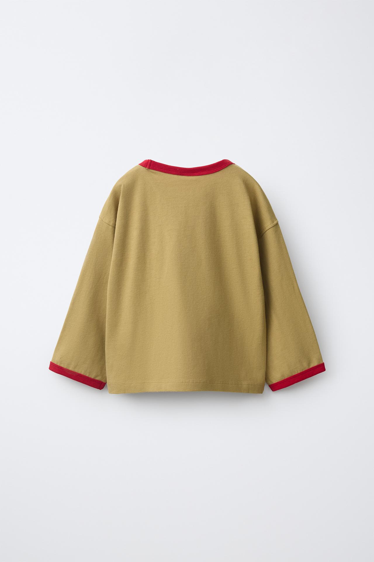 CONTRAST PIPING T-SHIRT — Cream