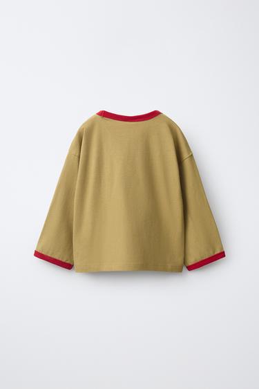CONTRAST PIPING T-SHIRT — Cream 2