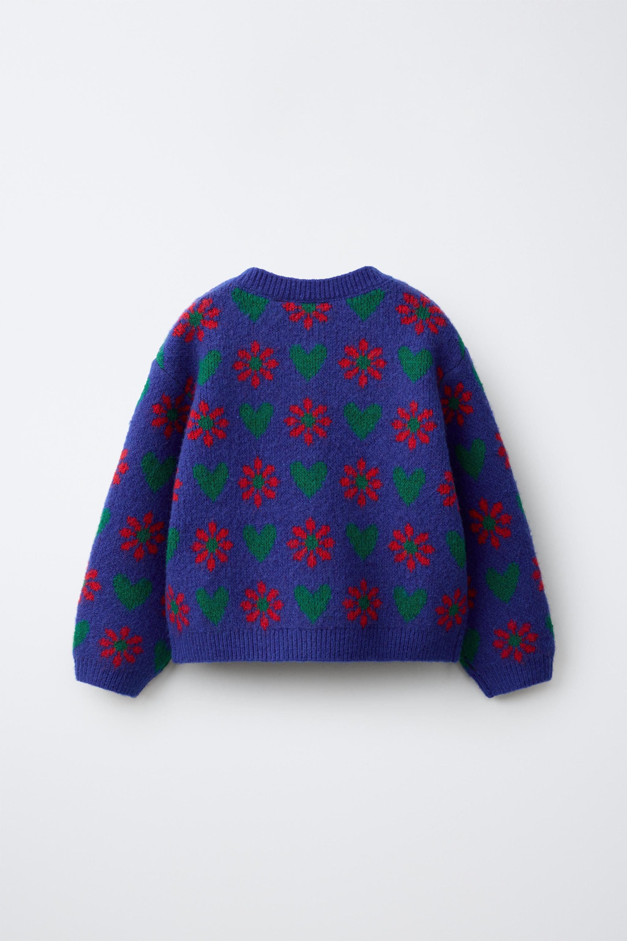 FLORAL JACQUARD CARDIGAN — Bluish