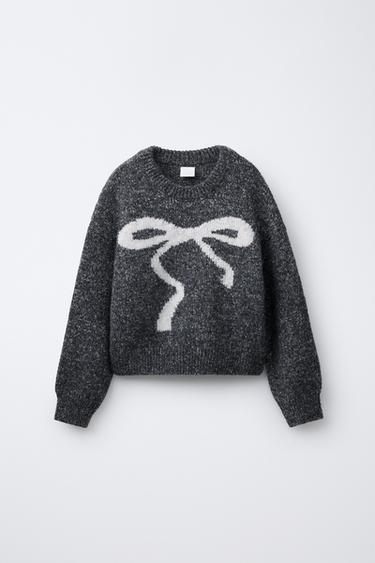 BOW KNIT SWEATER - Anthracite grey by Zara - Image 0