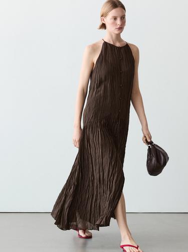 Zara Flowing midi dress with button details - Brown