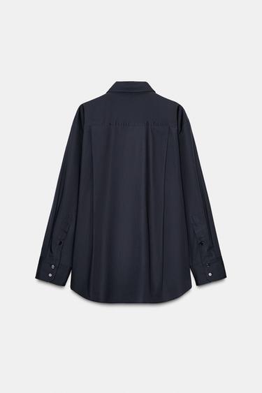 ZW COLLECTION POPLIN SHIRT WITH TIE - Navy blue by Zara - Image 5