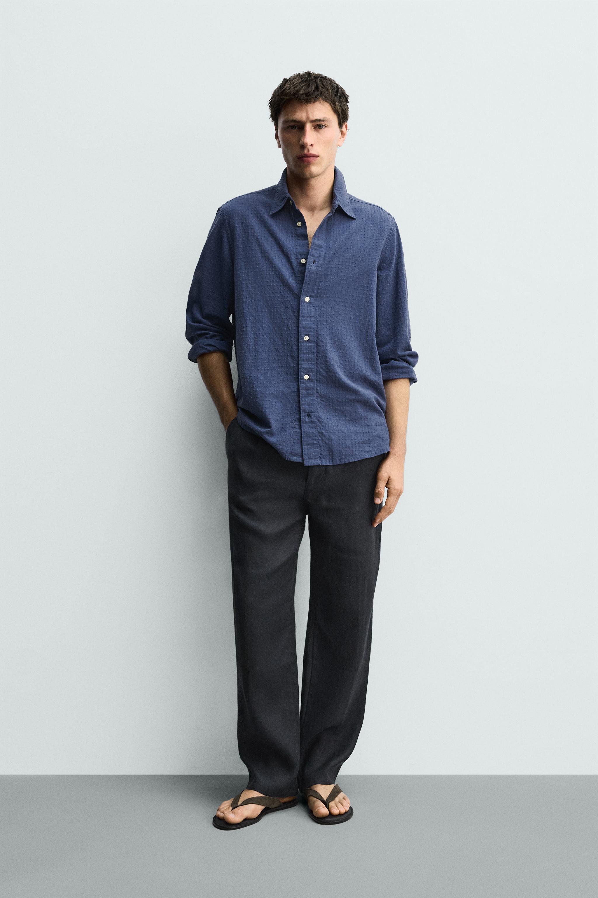 プリーツ加工リネンパンツ - ネイビーブルー | ZARA Japan / 日本