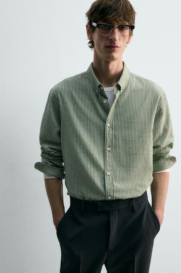 CHEMISE STRUCTURÉE À CARREAUX - Vert de Zara - Image 5
