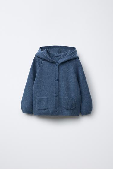 KNIT CARDIGAN WITH HOOD - Blue by Zara - Image 0