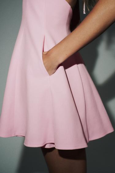 Zara HALTER GODET SHORT DRESS - Dusty pink