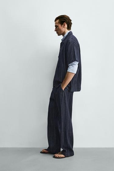RELAXED FIT STRIPED CHINO TROUSERS - Blue by Zara - Image 3